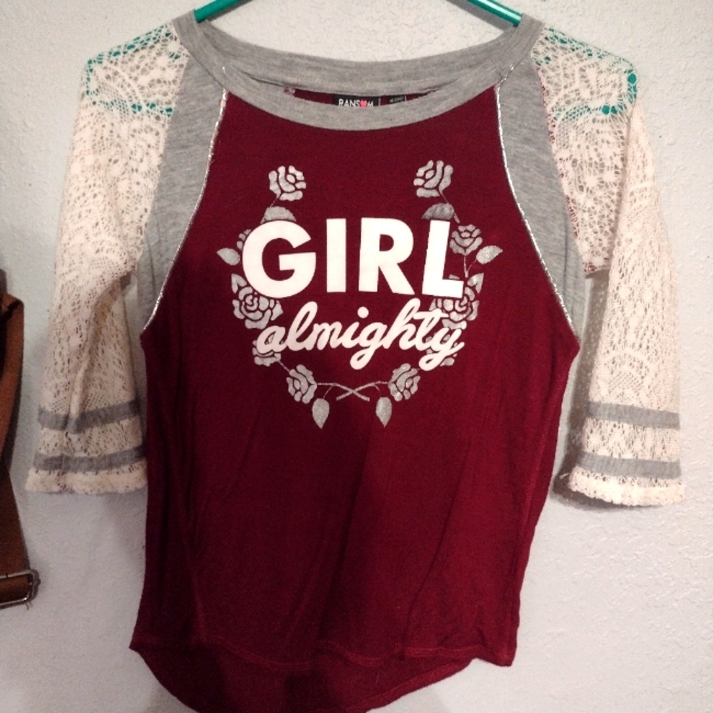 Red with white lace girl allmighty M tshirt